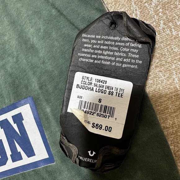 True Religion Mens Size S Buddha Logo Graphic Tee Balsam Green Tie‎ Dye T-Shirt - Picture 7 of 8